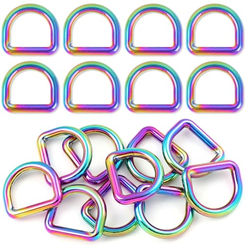 PECMER 20mm Rainbow D-ring Buckles-10 PCS Zinc Alloy D Rings 3/4 inch Metal D-Shape Buckle Clips-Non-welded Purse Hardware for Bag Making Webbing - color: 10pcs Rinbow D-ring -20mm
