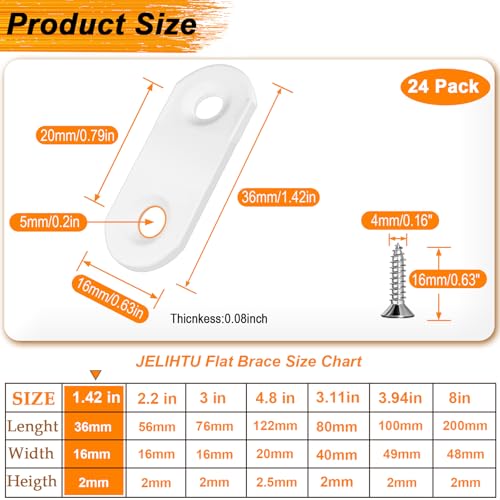 24 Pack White Flat Brackets 1.42” x 0.63” Straight Brace - color: White, size: 24 Pcs / 1.42 x 0.63 in