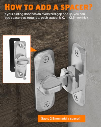 90/180 Degree Barn Door Latch Lock with Spacer, Silver, 2 Pack - color: Silver-2Pcs