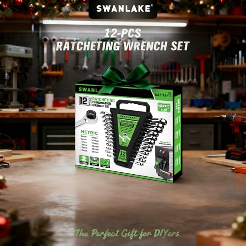 12-Piece Ratchet Wrench Set, Metric 6-18mm Ratchet Combination Wrenches Set, 12-Point 72-Tooth Ratcheting Spanners with Magnetic Base Organizer, Chrome Vanadium Steel for Automotive Mechanic Tool - style: Ratchet Metric