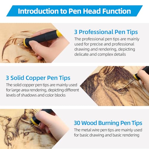 FIRElood Wood Burning Tool, Wood Burner kit Pen 200~750℃, Wood Burning kit with Digital Thermometer Temperature Adjustable Temperature, 2 pyrographic Wood Burning pens, 36 Wood Burning Pen Tips