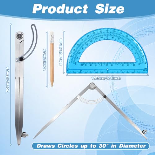 12 Inch Professional Compass for Woodworking with Wing & Protractor, Blue - color: Blue, size: 12 Inch