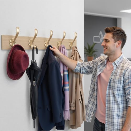 8 Pack Coat Hooks Wall Mount Heavy Duty Utility Retro Double Hooks for Hanging Coats,Hat, Towel, Key, Robe, Scarf, Bag, Cap (Gold) - color: 8 Pack-Gold