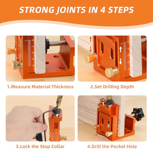 Pocket Hole Jig Kit, Pocket Hole Drill Guide Jig Set for 15° Angled Holes