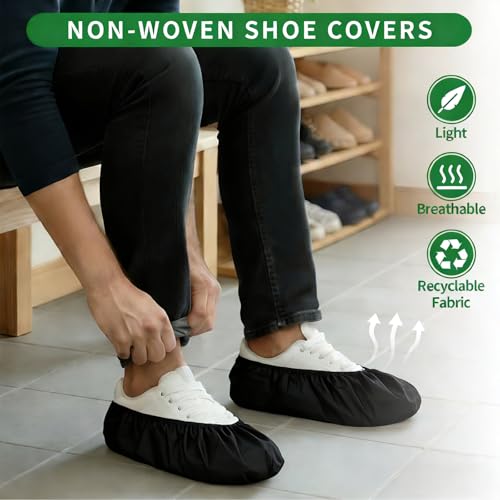 50/100/200 Pack Non-Woven Shoe Covers Disposable for Indoors - color: Black