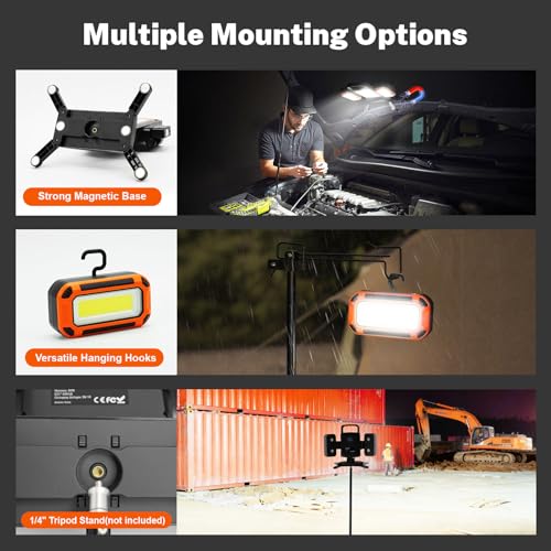 5000LM 50W Rechargeable Magnetic Work Light for Auto Repair, 2 Side Lights - color: Orange