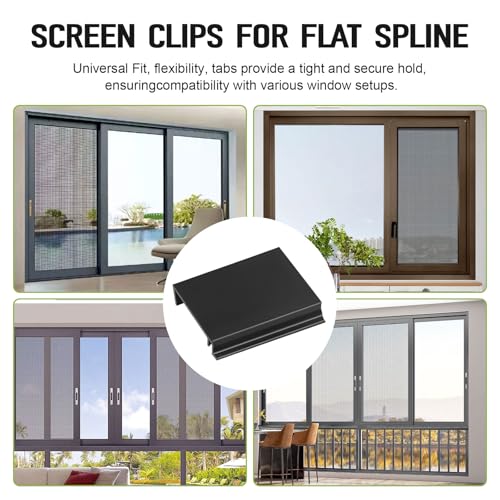 Window Screen Pull Tabs 20 Pack Hollow Flat Spline Channel Pull Lift Tabs Replacement Repair Clips Kit, Window Screen Frame Center Brace Privacy Screen Mounting Tabs, Black Vinyl