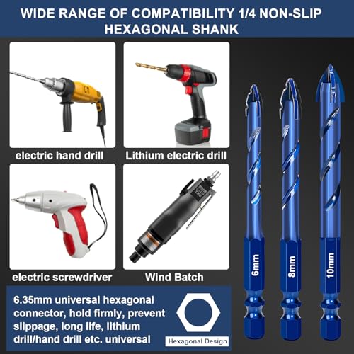 8 Pcs Masonry Drill Bit Set, 2025 Upgraded Concrete Drill Bit 6-14mm Serrated Tile Drill Bit for Wood, Glass, Metal, Plastic Hexagonal Handle Universal
