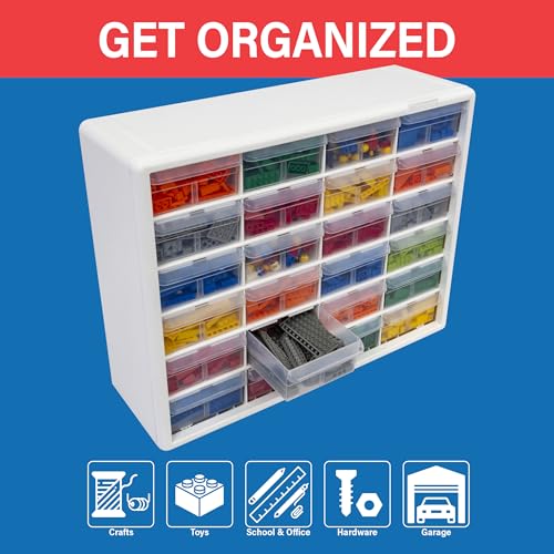 Akro-Mils 24-Drawer Plastic Storage Cabinet, 20" W x 6" D x 16" H, White - color: White, size: 24 Drawer, style: 1 Pack