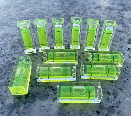 8Pcs Small Bubble Spirit Level Mini Square Levels Measuring Tools for Balancing Frame, Mural, Picture Hanging, Turntable, Tripod, Camera, Phonograph, 10x10x29mm, 32x7mm (Set A)