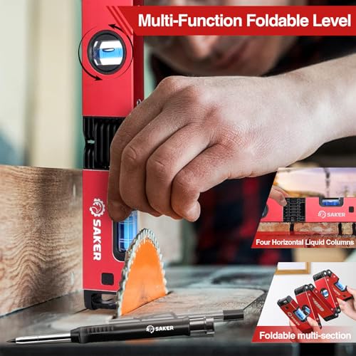 Saker Multi-Function Foldable Level and Deep Hole Pencil Set,Gifts for Men,Perfect Set of Multi-Angle Measurement Woodworking Tools and DIY Woodworking Scribe Gauge Scriber Line Maker Measuring Tool - style: Set of 28 Inch Foldable Level and Deep Pencil