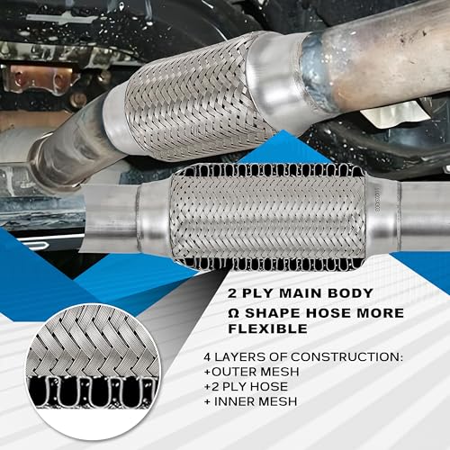 2''X6''universal stainless steel Exhaust Flex Pipe with Ends 10" Inch Long Heavy Dutydouble braided bendable exhaust Flex Pipe - size: 2''X6''X10''