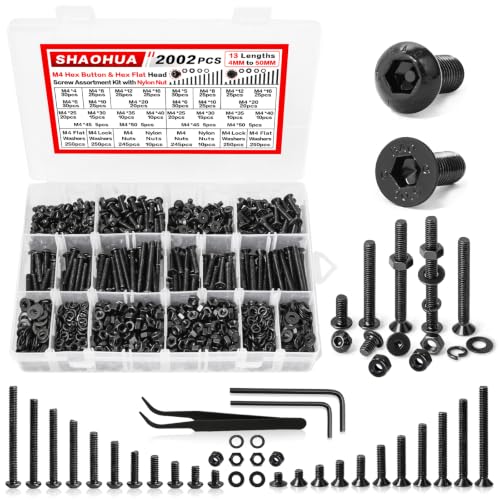 2002Pc M4 Hex Socket Button & Flat Head Bolts and Nuts w/Nylon Nut - size: M. M4