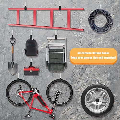 Heavy Duty Garage Utility Hooks, Wall Mount Ladder Hangers, 2S 2M - size: 2 Small & 2 Medium