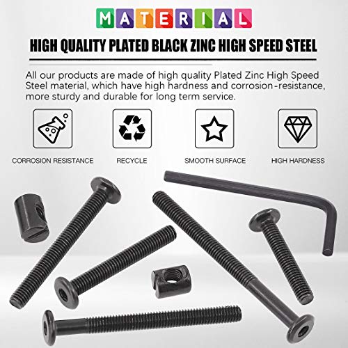 Glarks 120Pcs M6x40/50/60/70/80mm Black Hex Socket Cap Bolt Screws and Barrel Nut Assortment Kit for Crib Baby Bed Cots Furniture