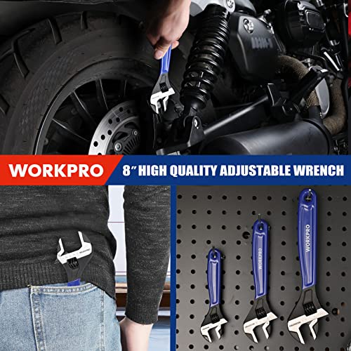 WORKPRO 8-Inch Adjustable Wrench, Cr-V Steel Wide Jaw Black Oxide Wrench - color: Blue, size: 8-Inch