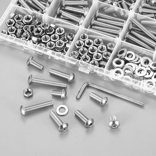 300 Pcs M5 Nuts and Bolts Assortment Kit, Pan Head Machine Screws and Nuts, Stainless Steel Hex Button Head Socket Cap Screws Bolts and Washers, Metric Screw Assortment, Fully Threaded - size: M5