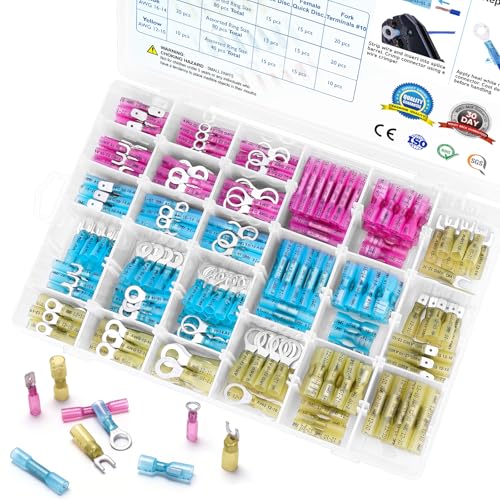 TICONN 400 Pcs Heat Shrink Wire Connectors, Marine Crimp Ring Terminal Kit - style: 400PCS Combo