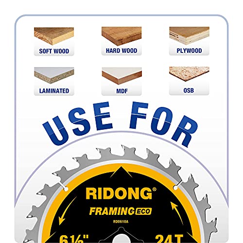 6-1/2 Inch Circular Saw Blade, 24-Tooth with 5/8" Arbor ATB Framing Saw Blade for Cutting Wood (6.5" 10-Pack) - size: 6-1/2" 24T(10 packs)