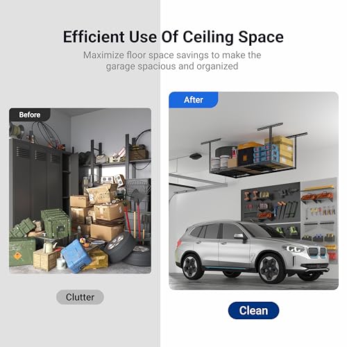 FLEXIMOUNTS 3x6 Overhead Garage Storage Adjustable Ceiling Rack, Black - color: Black, size: 3x6 ft