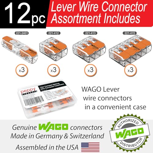 WAGO 221 Lever Nuts 12pc Compact Splicing Wire Connector Assortment with Case | Includes 221-2401, 221-412, 221-413, 221-415 - size: 12pc Kit