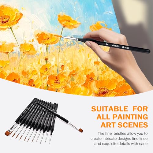 Miniature Brushes, Aoartix 15 Pcs Dry Detail Paint Brush, Triangular Handle - color: Black