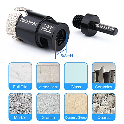 Diamond Core Drill Bit Vacuum Brazed 1-3/8” 35mm Diamond Hole Saw with Flutes for Granite Quartz Hard Porcelain Tile with 5/8-11 Female Thread & 3/8” Hex Shank Adapter Fit Angle Grinders & Drills - size: 1-3/8”（35mm）
