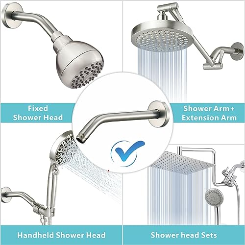 Shower Arm with Flange, 10 Inches Wall Mount Replacement Shower Head Arm For Fixed Shower Head and Handheld Showerhead, Brushed Nickel - color: Brushed Nickel, style: 10 Inch