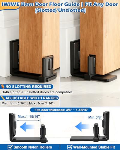 IWIWE Sliding Barn Door Bottom Floor Guide, Wall Mount Adjustable U-Shape Flush Design, Smooth Nylon Rollers Quiet & Stable, Black (1 Pack) - size: U-Shape Guide - 1 Pack