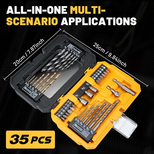 TOLESA 35pcs Drill Bit Set, Titanium Coated, HSS Twist Driver Bit Set