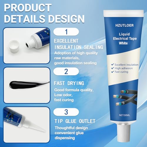 3.38 OZ (100Ml) Liquid Electrical Tape, 2PCS 50ML Insulating Electrical Tape Glue, Waterproof, Fast Drying, High Temperature Resistant - color: White