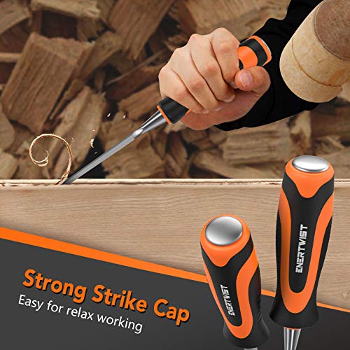 ENERTWIST 13pcs Wood Chisel Set, Premium Woodworking Chisel Sets w/ 8 CRV Construction Wood Chisels, 1 Sharpening Stone, 1 Honing Guide, 2 Carpenter Pencils, 1 Sharpener for Wood Carving in Hard Case | 8 CRV Construction Wood Chisels, 1 Sharpening Stone H