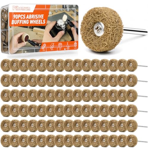 90-Piece Abrasive Buffing & Polishing Wheel Set - 1/8" Shank, 1" (25mm) 80-800 Grit, 15 Wool Felt Buffing Wheels, Rotary Tool Polishing Kit for Metal, Jewelry, Wood, Glass - color: Brown 90Pcs