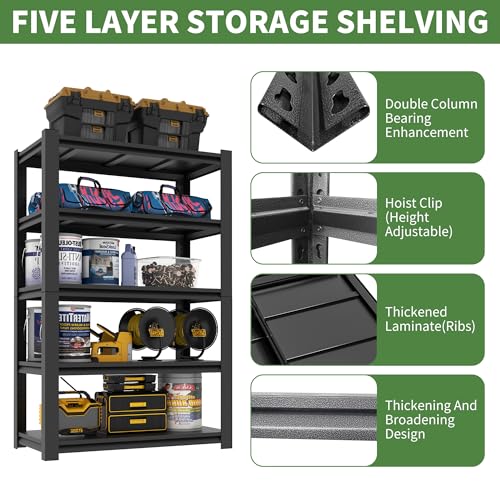 Garage Shelving,72" H Garage Shelves Heavy Duty, 3000Lbs 5 Tier Adjustable Garage Storage Shelves Suitable for Warehouse, Basement, Workshop,Require Assembly, 24" D*48" W *72" H(Black) - color: Black, size: 23.62"D*47.24"W*72.05"H