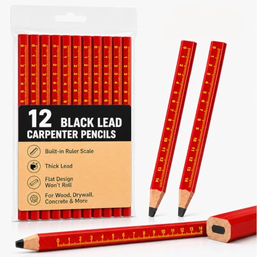 Carpenter Pencil Set for Construction, Woodworking Marking Tool, Scriber for Contractor (Black-Ink)