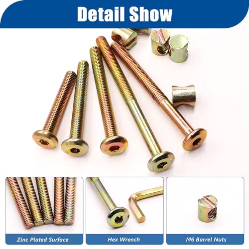 Taiss Crib Screws M6x40mm/ 50mm/60mm/70mm/80mm 16 Set Baby Bed Crib Screws Hardware Replacement Kit,Bed Frame Bolts,Baby Crib Parts Hex Socket Cap Screws and Barrel Nuts/Wrenches for Beds Furniture - color: Bronze