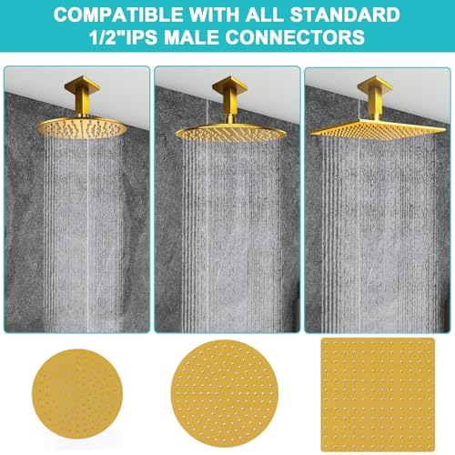Enga Brass Square Shower Arm with Flange, 3 Inches Ceiling Mount Replacement Rain Shower Head Straight Arm, Bright Gold - color: Polished Gold, style: 3 Inch