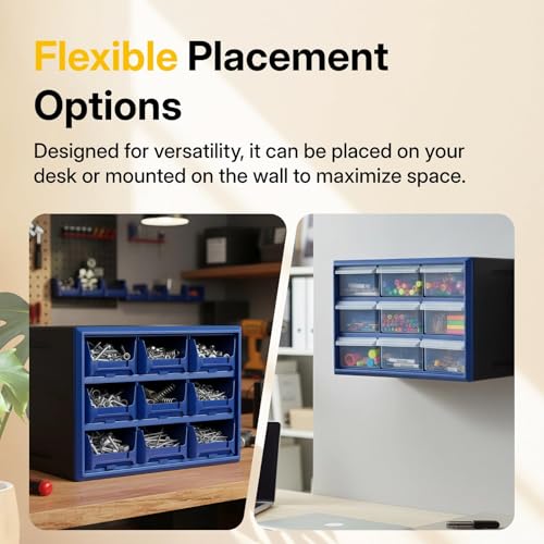 NORTHSKY 9-Bin Small Parts Cabinet, Stackable, Blue, 14.17 × 7.09 × 9.45 in 9 * Blue (9 Drawer & Clear) - size: 9 Drawer