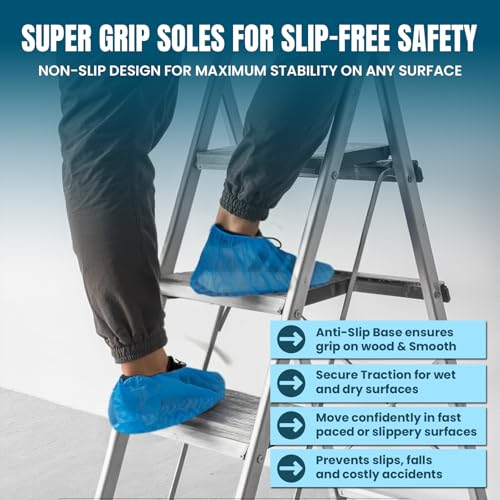 Shoe Covers Disposable Non-Slip, Large 50 Count, Premium Cloth Boot Covers, Slip-Resistant, Durable, Breathable, Non-Toxic, Recyclable booties for shoes covers – Fits Men 11/Women 13 – Blue - size: 50 pack