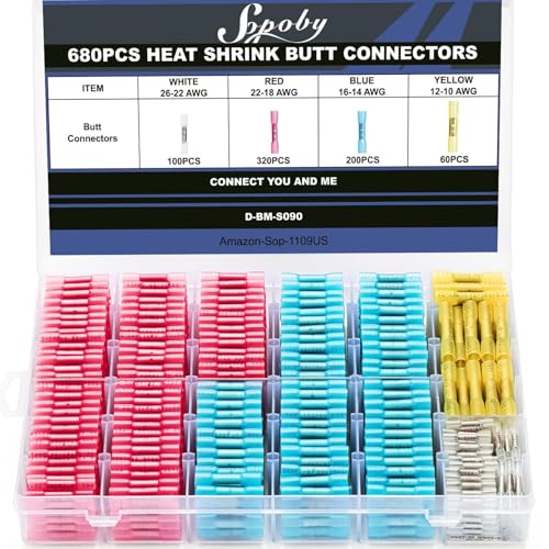 680PCS Heat Shrink Butt Connectors, Marine Grade Electrical Wire Connectors