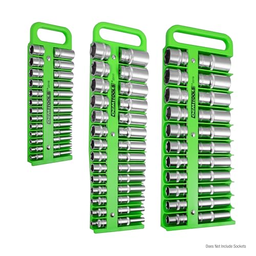 OEMTOOLS 23127 Portable Magnetic Socket Organizer Tray, 3 Pack, 1/4 Inch, 3/8 Inch, And 1/2 Inch Drive Magnetic Socket Holders, Organizers For Tool Box, Shop, Or Garage, Set of 3, Green - style: 1/4, 3/8, 1/2 Inch Drive