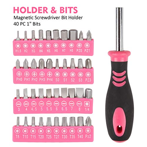 CARTMAN 52-Piece Pink Hand Tool Set, Home Repair Kit With Round Carry Pouch