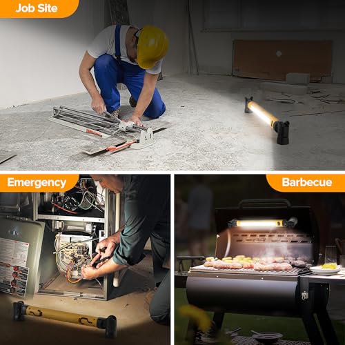 LUTEC 2 Pack 3000LM LED Work Light, 5200mAh Rechargeable Magnetic Under Hood Work Light Bar with Motion Sensor, Cordless Portable Mechanic Light for Car Repairing/Inspection/Garage/Emergency-Yellow