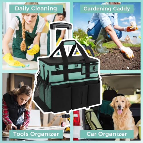 SCAVATA Rolling Cleaning Caddy Bag with Detachable Trolley & Wheels - color: Cyanblue