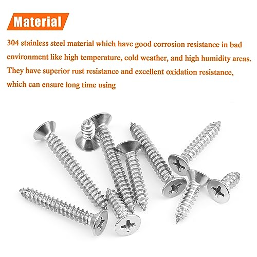 #10 x 1/2" 3/4" 1" 1-1/4" 1-1/2" Wood Screws Set, HELIFOUNER 110 Pieces Phillips Countersunk Head Self-Tapping Screws Assortment Kit, Phillips Flat Head Wood Screws, 304 Stainless Steel - size: #10