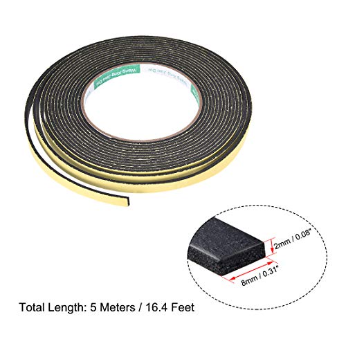 uxcell Sealing Foam Tape 8mm Wide 2mm Thick 5m/16.4ft Long, Self Adhesive Weather Strip for Window Door Insulation, Pack of 2 - size: 8mmx2mmx5m