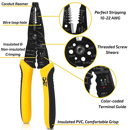 Mr. Pen- Wire Stripper, 8 inch, Wire Cutter, Wire Stripper Crimper - color: Yellow