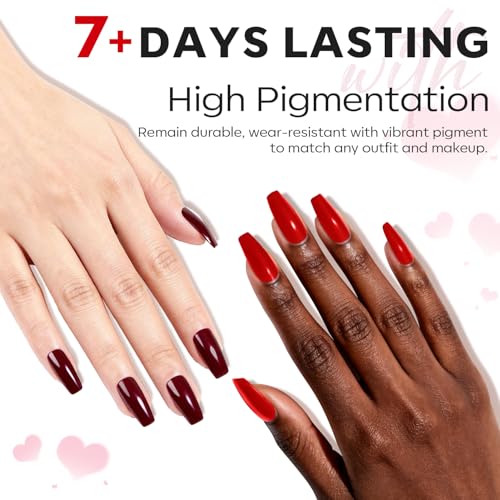 modelones Red Nail Polish Set, 6 Colors Cat Eye Dark Ruby Cherry Glitter - color: A1 Apple Red