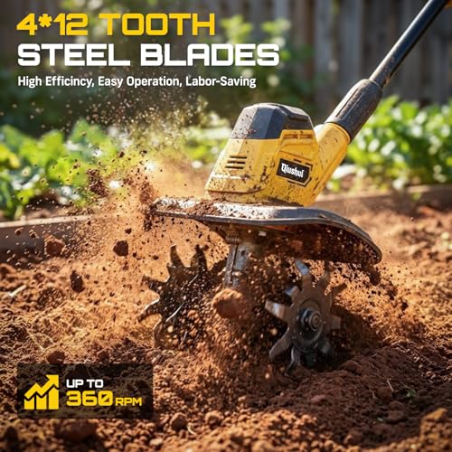 Cordless Garden Tiller Cultivator Compatible with Dewalt 20V MAX Battery, 360 RPM Electric Rototiller, 48 Steel Tines, 9.0" Tilling Width, 6.6" Depth, Rotary Tiller for Lawn/Gardening/Soil(Tool Only)
