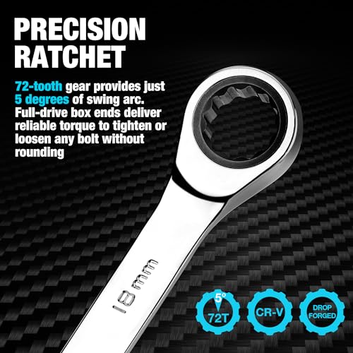 DURATECH 18mm Ratcheting Combination Wrench, Metric - size: 18.0mm